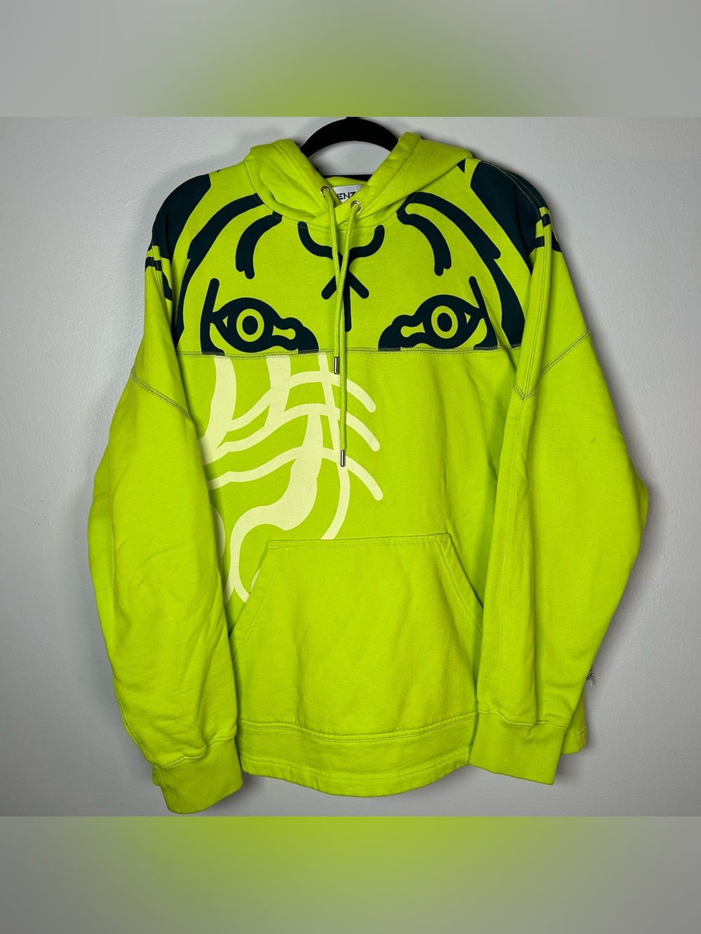Kenzo K-Tiger Mens Small Hoodie Sweatshirt Heavyweight Green Oversized